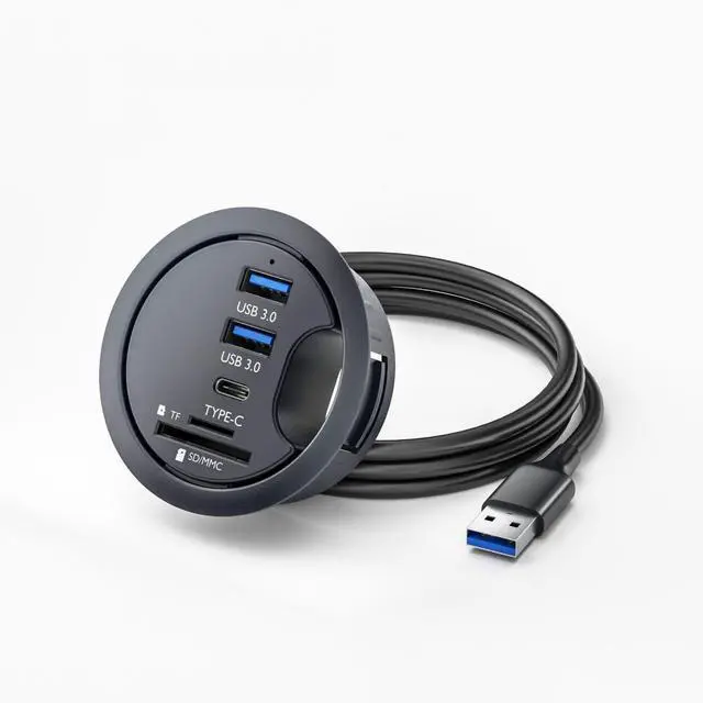 Main image of Vszerda USB 3.0 Flush Mount Desktop HUB,2 USB 3.0 Port/1 USB C Port HUB Grommet Hole 2.36"(60mm) with SD/TF Card Reader Port