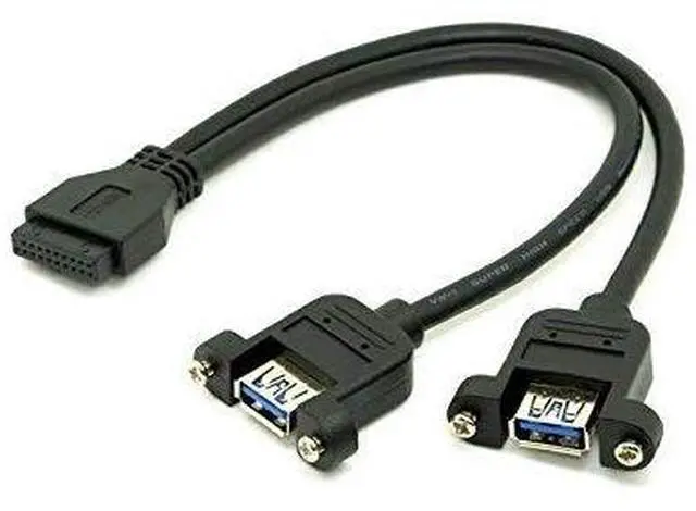 Alt view image 4 of 4 - USB 3.0 Dual Ports A Female Screw Mount Type to Motherboard 20pin Header Cable Black