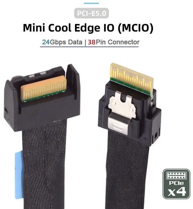 Alt view image 2 of 7 - Vszerda Slimline SFF-8654 4i Male to PCI-E 5.0 MCIO 4i 38Pin SFF-TA-1016 Mini Cool Edge IO Male PCI Expansion Cable 0.5M