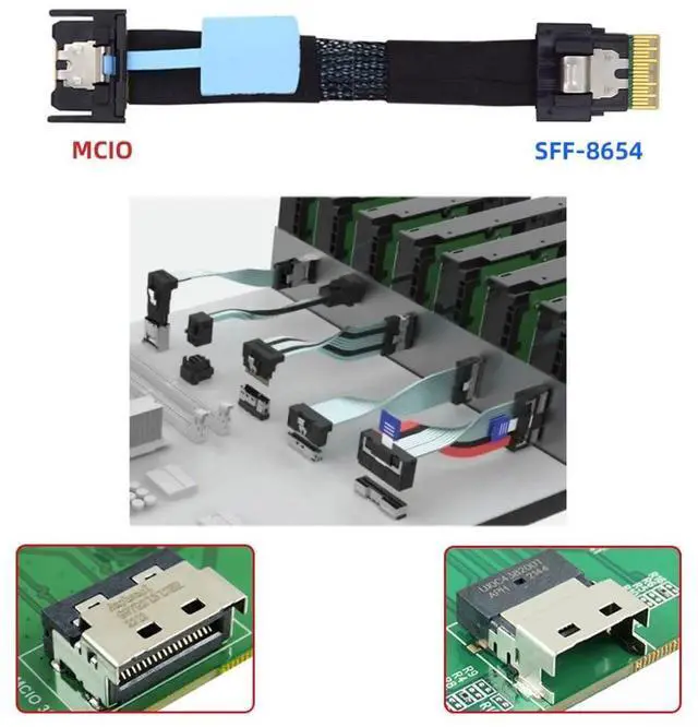 Alt view image 5 of 7 - Vszerda Slimline SFF-8654 4i Male to PCI-E 5.0 MCIO 4i 38Pin SFF-TA-1016 Mini Cool Edge IO Male PCI Expansion Cable 0.5M