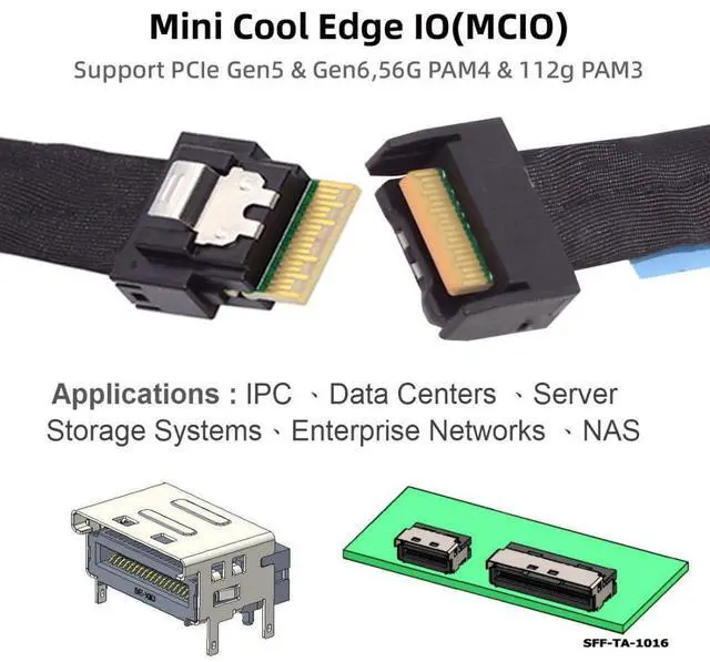 Alt view image 6 of 7 - Vszerda Slimline SFF-8654 4i Male to PCI-E 5.0 MCIO 4i 38Pin SFF-TA-1016 Mini Cool Edge IO Male PCI Expansion Cable 0.5M