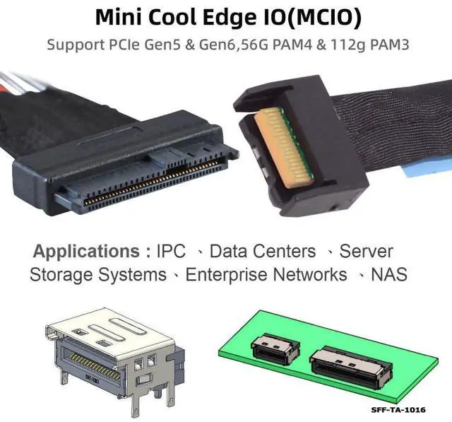 Alt view image 6 of 7 - Vszerda PCI-E 5.0 MCIO 4X 38Pin SFF-TA-1016 to U.2 SFF-8639 Cable with SATA Power 0.5M