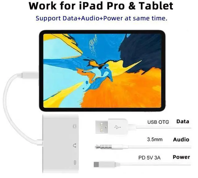Alt view image 5 of 7 - Vszerda 3 in 1 USB C to 3.5mm Audio AUX & USB 2.0 Socket OTG Adapter with PD 15W Charge for Laptop Tablet Phone