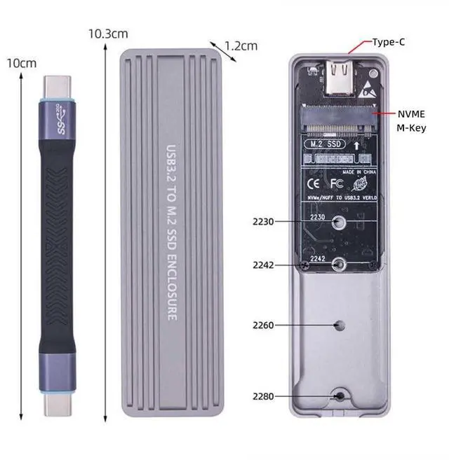 Alt view image 4 of 7 - Vszerda USB 3.2 to M.2 NVME/SATA SSD Enclosure Reader,USB 3.2 Gen 2x2 20Gbps 2230/2242/2280mm Enclosure Adapter with RTL9220 chipset