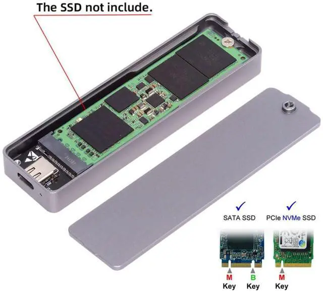 Alt view image 5 of 7 - Vszerda USB 3.2 to M.2 NVME/SATA SSD Enclosure Reader,USB 3.2 Gen 2x2 20Gbps 2230/2242/2280mm Enclosure Adapter with RTL9220 chipset