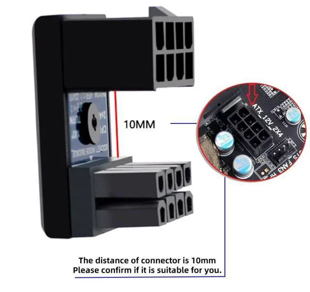 Alt view image 5 of 7 - Vszerda 2 Pack ATX 8Pin EPS 12V 180 Degree Angled CPU Power Socket Inside Buckle Connector Adapter