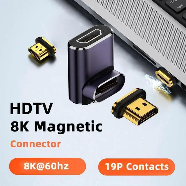 Alt view image 2 of 7 - Vszerda HDMI 2.1 Magnetic Connector, HDMI Male to Female 90 Degree Down Angled 8K@60Hz 4K@120Hz 48Gbps High Speed Gold Plated Gender Change Adapter