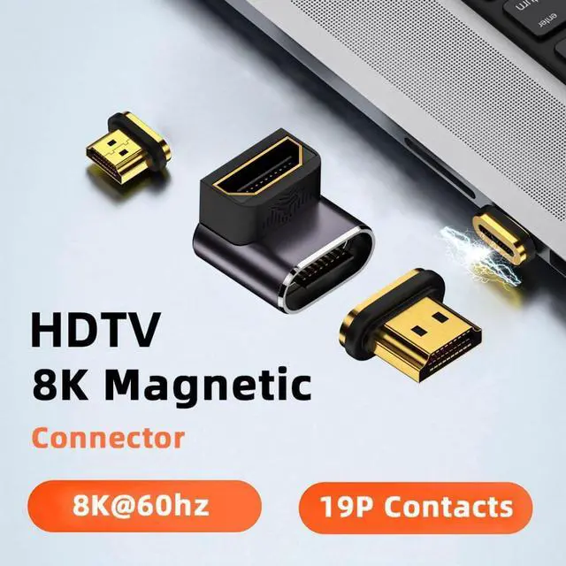 Alt view image 2 of 7 - Vszerda HDMI 2.1 Magnetic Connector, HDMI Male to Female 90 Degree Down Low Angled 8K@60Hz 4K@120Hz 48Gbps High Speed Gold Plated Gender Change Adapter