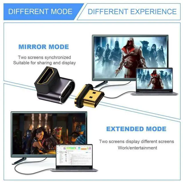 Alt view image 4 of 7 - Vszerda HDMI 2.1 Magnetic Connector, HDMI Male to Female 90 Degree Down Low Angled 8K@60Hz 4K@120Hz 48Gbps High Speed Gold Plated Gender Change Adapter