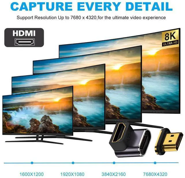 Alt view image 5 of 7 - Vszerda HDMI 2.1 Magnetic Connector, HDMI Male to Female 90 Degree Down Low Angled 8K@60Hz 4K@120Hz 48Gbps High Speed Gold Plated Gender Change Adapter