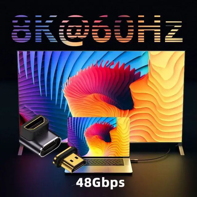 Alt view image 6 of 7 - Vszerda HDMI 2.1 Magnetic Connector, HDMI Male to Female 90 Degree Down Low Angled 8K@60Hz 4K@120Hz 48Gbps High Speed Gold Plated Gender Change Adapter