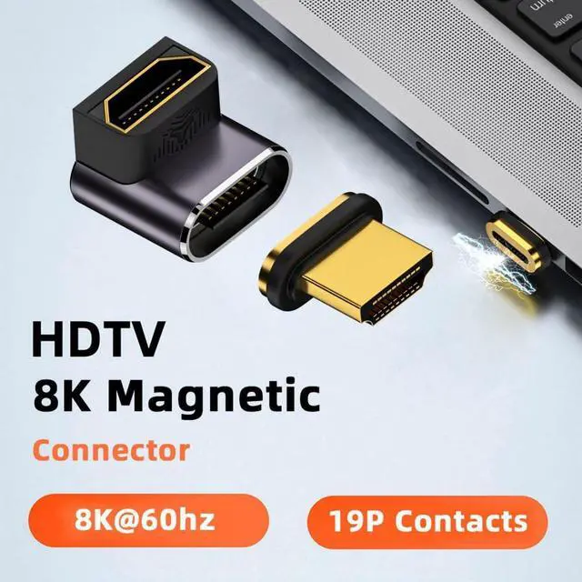 Alt view image 2 of 7 - Vszerda HDMI 2.1 Magnetic Connector, HDMI Male to Female 90 Degree UP Low Angled 8K@60Hz 4K@120Hz 48Gbps High Speed Gold Plated Gender Change Adapter