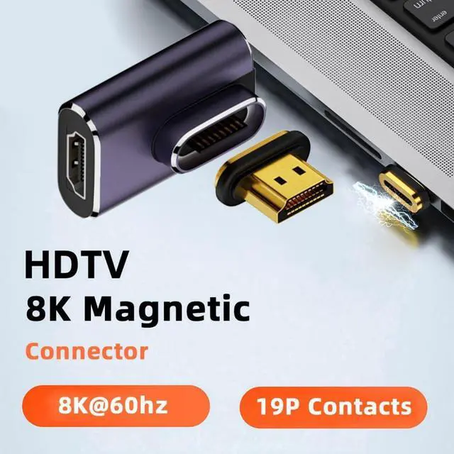 Alt view image 2 of 7 - Vszerda HDMI 2.1 Magnetic Connector, HDMI Male to Female 90 Degree Left Angled 8K@60Hz 4K@120Hz 48Gbps High Speed Gold Plated Gender Change Adapter