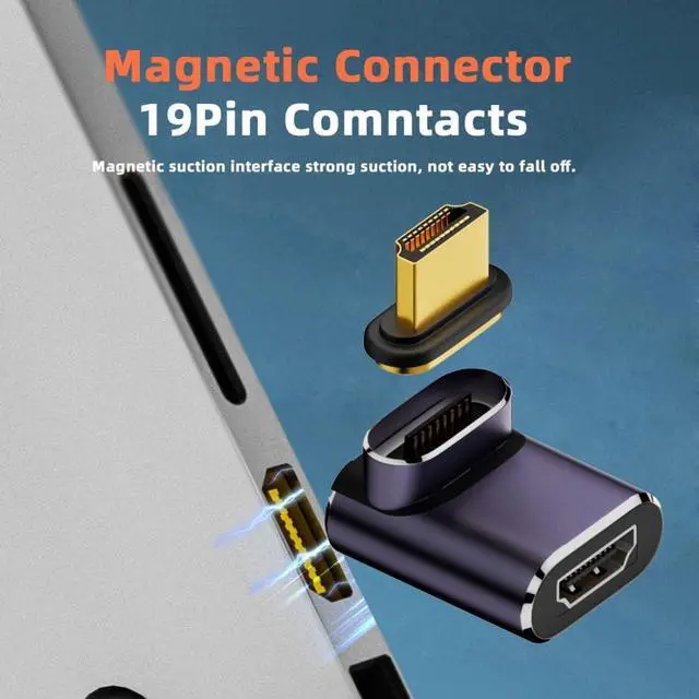 Alt view image 3 of 7 - Vszerda HDMI 2.1 Magnetic Connector, HDMI Male to Female 90 Degree UP Angled 8K@60Hz 4K@120Hz 48Gbps High Speed Gold Plated Gender Change Adapter