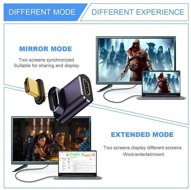 Alt view image 7 of 7 - Vszerda HDMI 2.1 Magnetic Connector, HDMI Male to Female 90 Degree UP Angled 8K@60Hz 4K@120Hz 48Gbps High Speed Gold Plated Gender Change Adapter
