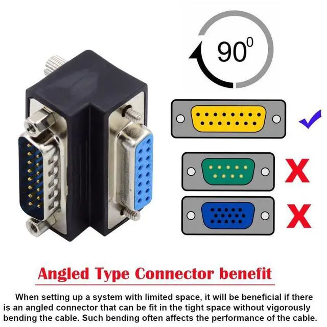 Alt view image 2 of 7 - Vszerda DB15Pin Male to Female Extension Adapter DSUB RS232 15Pin D-subminiature Connector 90 Degree Down Angled