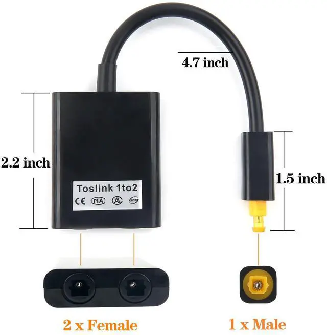 Alt view image 4 of 7 - Vszerda AV Adapter Optical Cable Splitter 1 in 2 Out Toslink Digital Optical Audio Splitter Fiber Optical Splitter