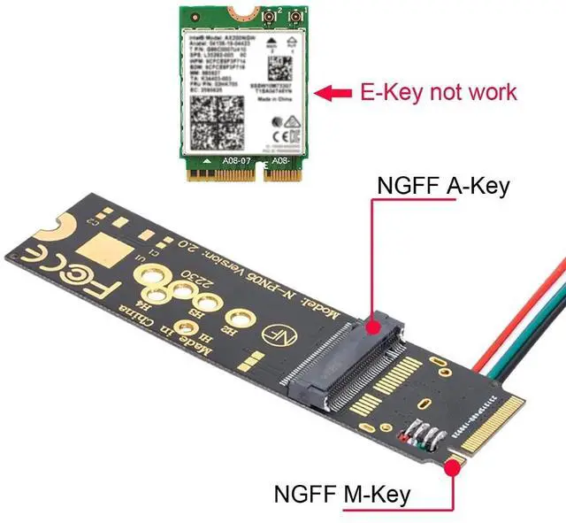 Alt view image 4 of 7 - Vszerda NGFF Key-A/E Card to PCI-E M.2 NGFF Key-M NVME SSD Adapter for AX200