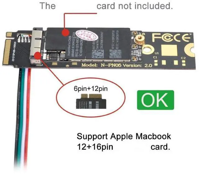 Alt view image 2 of 7 - Vszerda 6 Pin + 12 Pin Card to M.2 NGFF Key-M NVME SSD Adapter for BCM94360CD BCM94360CS BCM943602CS BCM94360CS2