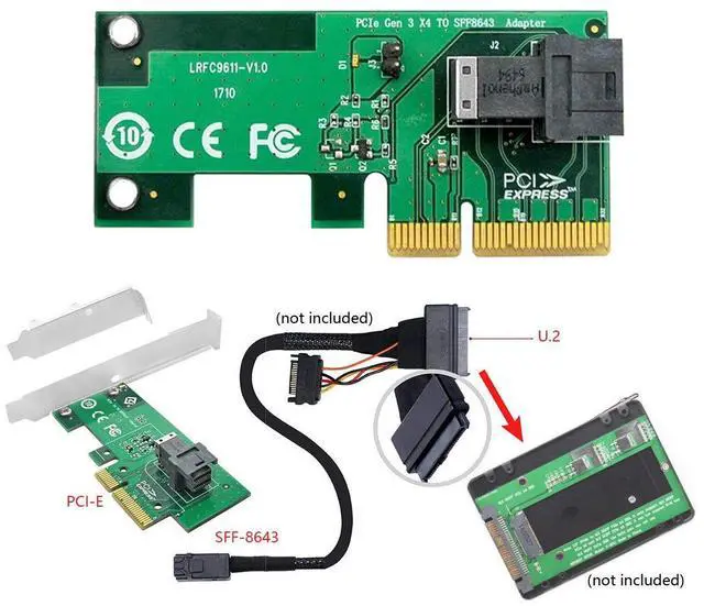 Alt view image 3 of 6 - Vszerda SFF-8643 to PCI-E 4X Adapter with Bracket for Mainboard U.2 SFF-8639 SSD Expansion