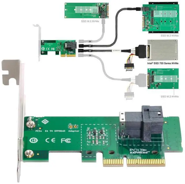 Alt view image 4 of 6 - Vszerda SFF-8643 to PCI-E 4X Adapter with Bracket for Mainboard U.2 SFF-8639 SSD Expansion
