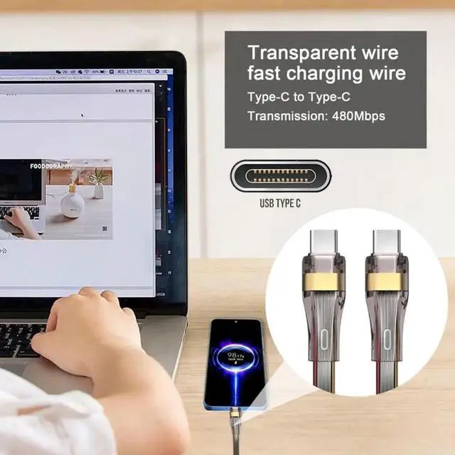 Alt view image 3 of 7 - Vszerda USB C to C Flat Cable, USB 2.0 Type C Male to Male 480Mbps Data Transfer PD 65W Fast Charging Cable 6.56FT/2.0M