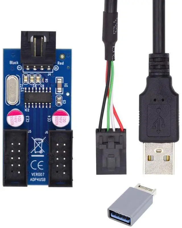 Main image of Vszerda USB 2.0 Front Panel Header 1 to 2 9Pin/10Pin HUB Mainboard Header Extension Adapter Splitter Cable with USB Type E Converter