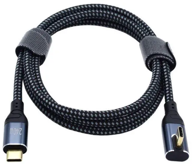 Alt view image 2 of 6 - Vszerda USB C to USB C 240W Cable 480Mbps 48V 5A 90 Degree Low Profile Angled Compatible with USB2.0 100W Charging 3.0M