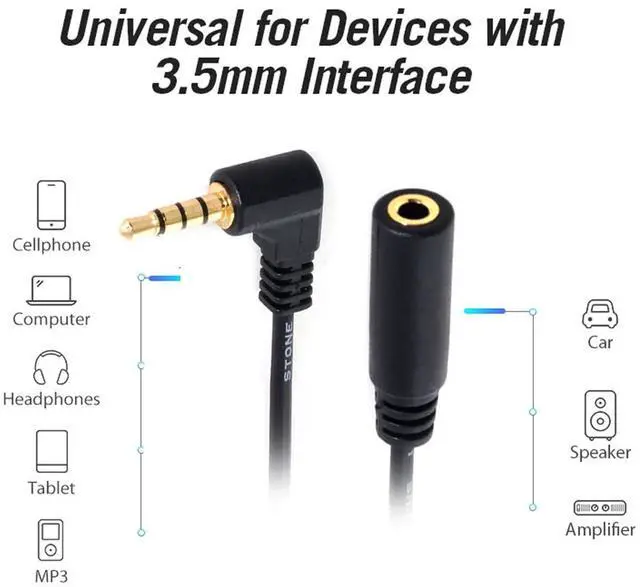 Alt view image 6 of 7 - Vszerda Headphone/Audio Extension Cable,4 Pole 3.5mm Male to 3.5mm Female Audio Stereo Headphone 90 Degree Angled Extension Cable 10cm