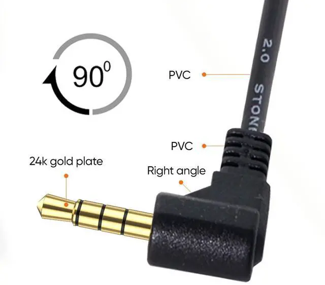 Alt view image 7 of 7 - Vszerda Headphone/Audio Extension Cable,4 Pole 3.5mm Male to 3.5mm Female Audio Stereo Headphone 90 Degree Angled Extension Cable 10cm