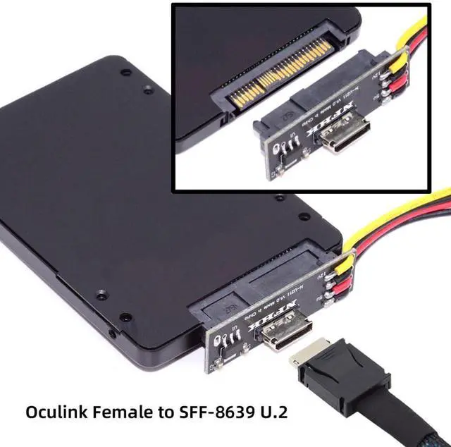 Alt view image 2 of 7 - Vszerda U.2 U.3 SFF-8639 SSD to Oculink SFF-8612 PCB Adapter Card with 5V/12V SATA Power Cable