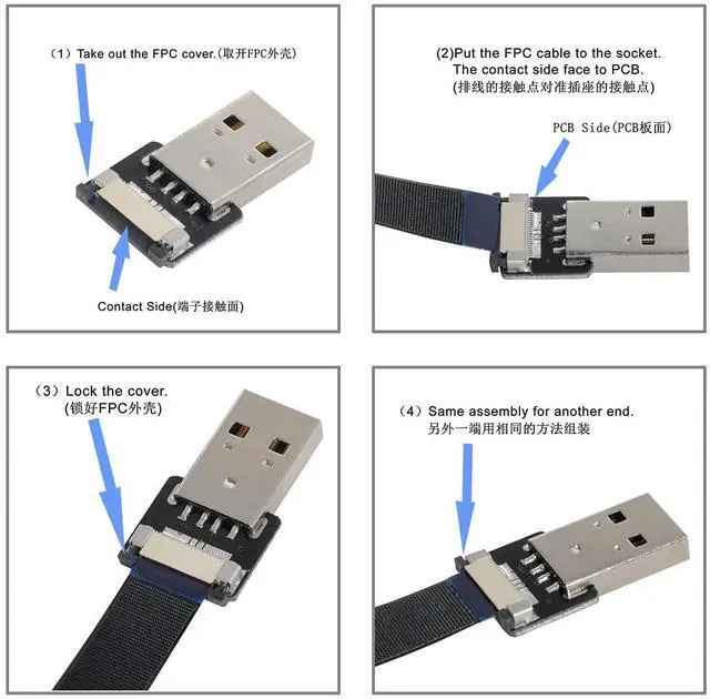 Alt view image 6 of 7 - Vszerda USB 2.0 Type C Male Flat Connector Support 480Mbps Data Transfer 5V Charging for Ribbon Cable,Raspberry Pi, GoPro,Drone, Camera, Gimbal