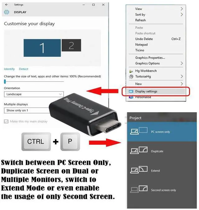 Alt view image 2 of 7 - Vszerda Virtual Display Adapter USB-C Type-C DDC EDID Dummy Plug Headless Ghost Display Emulator 1920x1080p@60Hz