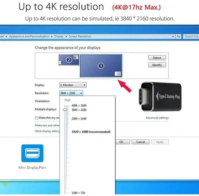 Alt view image 5 of 7 - Vszerda Virtual Display Adapter USB-C Type-C DDC EDID Dummy Plug Headless Ghost Display Emulator 1920x1080p@60Hz