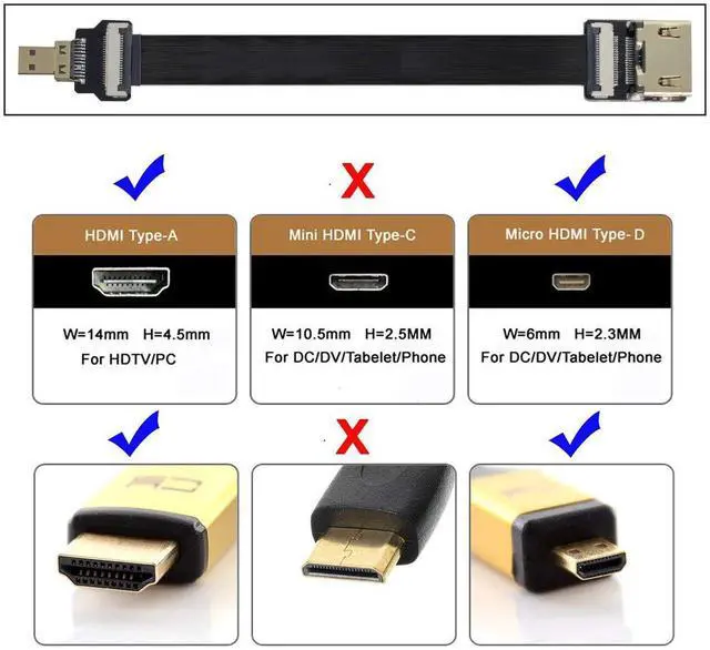 Alt view image 5 of 6 - Vszerda HDMI to Micro HDMI Cable CYFPV HDMI Female to Micro HDMI Male Extension FPC Flat Cable 1080P for FPV HDTV Multicopter Aerial Photography