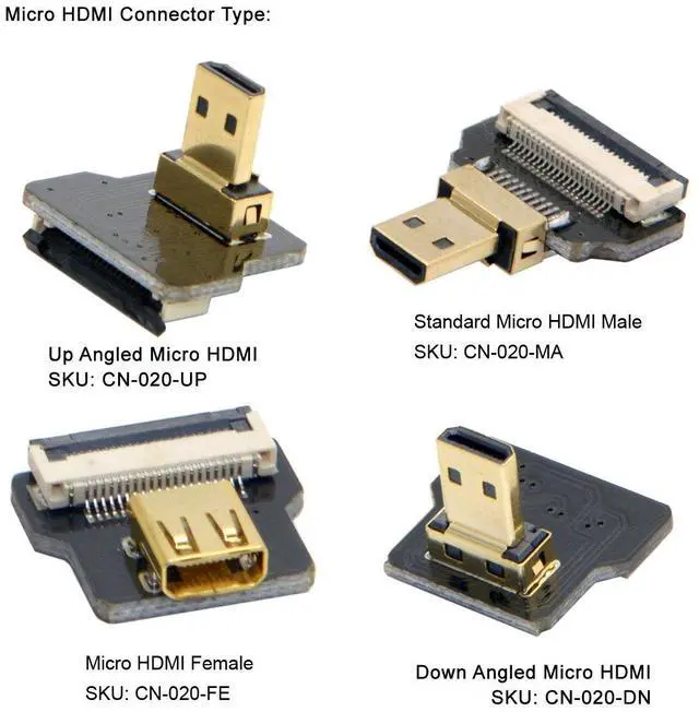 Alt view image 5 of 7 - Vszerda FPC 20Pin Micro HDMI Flat Male Connector for Ribbon Cable,Raspberry Pi, GoPro,Mini Display, Drone, Camera, Gimbal