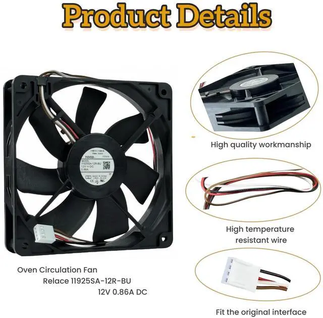 Alt view image 5 of 7 - 11925SA-12R-BU KIT0411 Pellet Grill Induction Fan Motor, 12V DC, 0.86A, 5.51 Inches, Compatible with Traeger D2 Pro 575 780, Ironwood 650 885, Silverton 620 810 Grills, Easy to Install