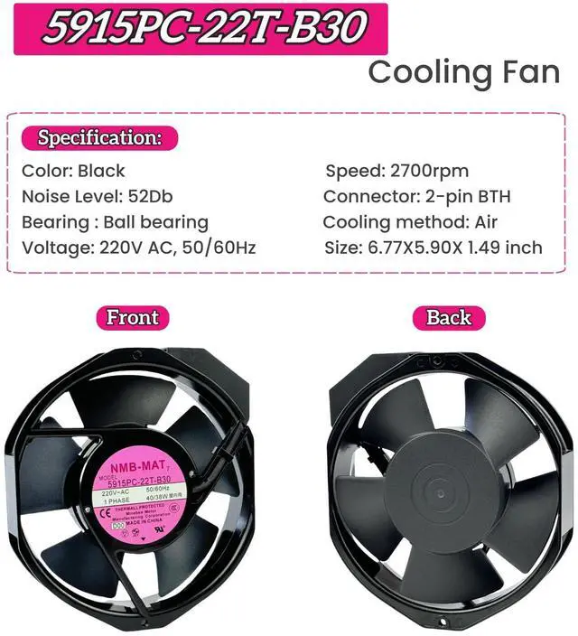 Alt view image 3 of 7 - for 5915PC-22T-B30 220V Cooling Fan, 40W/38W 50/60Hz 172X150X38mm Inverter Cooling Fan Enclosure Power Fan 5915PC-22T-B30