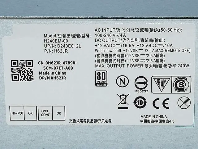 Alt view image 6 of 6 - 240W Power Supply for Dell Optiplex 3040 3046 3250 3650 3656 5040 7040(SFF) H240EM-00 B240NM-00 AC240EM-00 L240AM-00 HU240AM-00,P/N: THRJK 4GTN5 4R1KT D7GX8 H62JR 3RK5T 6WX7D 0M1C3 J1J7