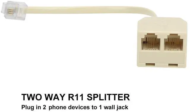 Alt view image 4 of 5 - Vszerda Two Way Telephone Splitters, Male to 2 Female Converter Cable RJ11 6P4C Telephone Wall Adaptor and Separator for Landline (Yellow, 2 Pack)