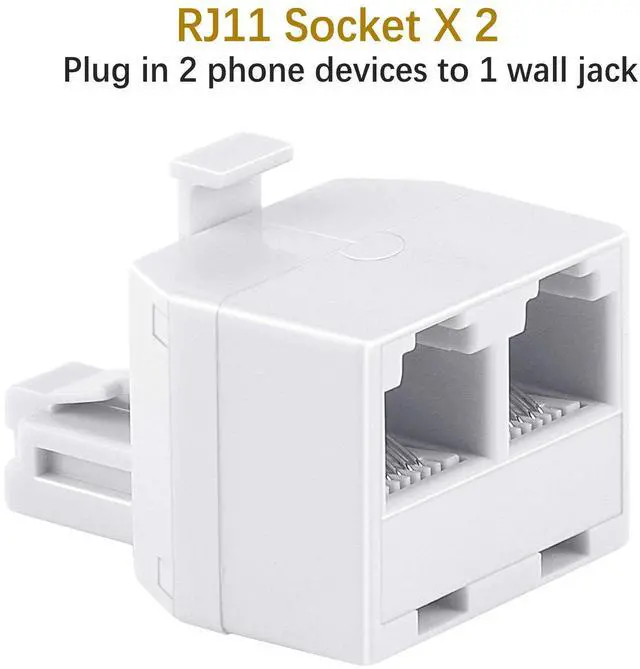 Alt view image 2 of 6 - Vszerda RJ11 Duplex Wall Jack Adapter Dual Phone Line Splitter Wall Jack Plug 1 to 2 Modular Converter Adapter for Office Home Fax Model Cordless Phone System, White(2 Pack)