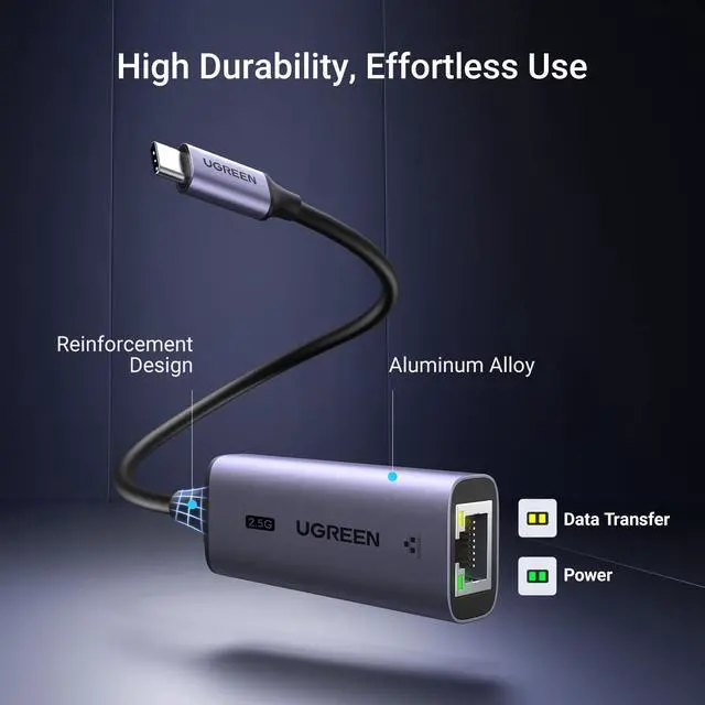 Alt view image 7 of 7 - UGREEN USB C to Ethernet Adapter 2.5G, Ethernet Adapter for Laptop, Aluminum, Type C (Thunderbolt 4/3 Compatible) to RJ45 Network Internet, Compatible for NAS, MacBook Air/Pro, XPS, iPhone 17 Pro/Max
