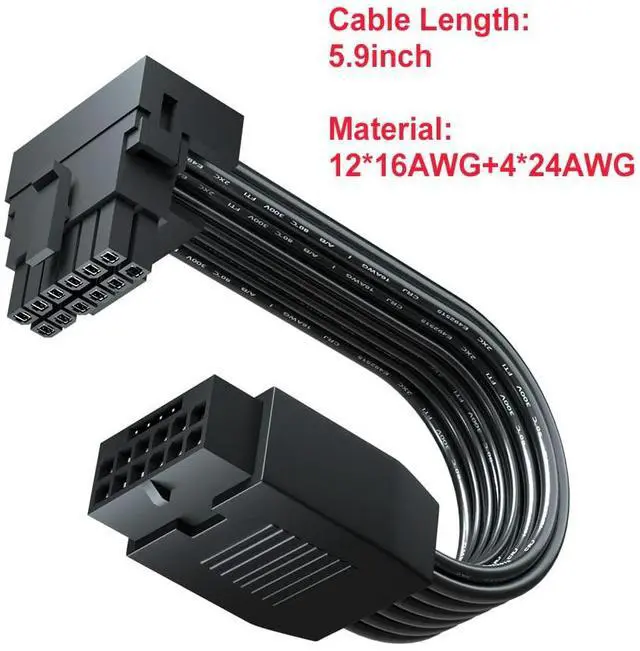 Alt view image 5 of 5 - BUCIER PCI-e 5.0 12VHPWR 16Pin Right Angle Adapter Female to Male Extension Cable, 16AWG 600W 12VHPWR 90 Degree Adapter for Graphic Card GPU 12+4pin RTX 3090Ti 4070Ti 4080 4090 (Type A)