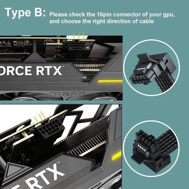 Alt view image 2 of 6 - Vszerda PCI-e 5.0 12VHPWR 16 Pin Right Angle Adapter Female to Male Extension Cable, 16AWG 600W 12VHPWR 90 Degree Adapter for Graphic Card GPU 12+4pin RTX 3090Ti 4070Ti 4080 4090 (Type B)