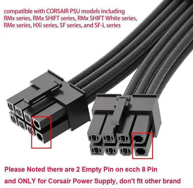 Alt view image 4 of 6 - 12VHPWR 90 Degree Adapter for C.orsair PCIE 5.0 16AWG 600W 12VHPWR Adapter Dual 8 Pin PCIe to 16 Pin 12+4 Pin for RTX 4090 4080 3090TI 4070Ti Graphics Card GPU, ONLY for C.orsair Power Supply (Type B)