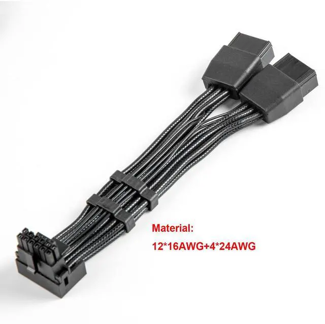 Alt view image 6 of 6 - Vszerda  12VHPWR 90 Degree Adapter to 2X 8Pin: 16AWG 16 PIN GPU Right Angle PCI-E 5.0 Extension for for Graphic Card GPU 12+4pin RTX 3090Ti 4070Ti 4080 4090 (Type A)