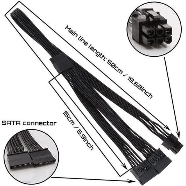 Alt view image 2 of 6 - Sata Cables 6-Pin Male to 3X 15-Pin Female Sata Adapter Power Supply Cable for Some Types of C.orsair Modular PSUs 20-in for C.orsair Series