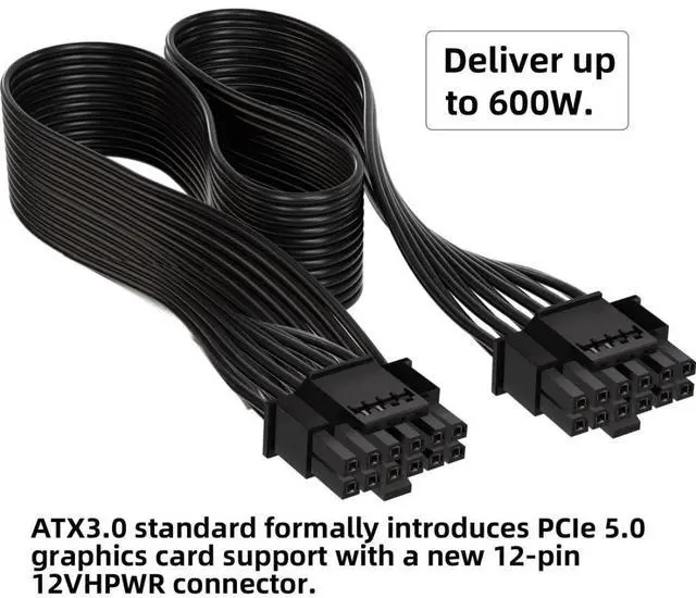 Alt view image 2 of 7 - Vszerda ATX3.0 PCIe 5.0 12VHPWR Power Modular Cable 16Pin to 16Pin for 3080 3090TI PSU 12+4Pin Graphics Card