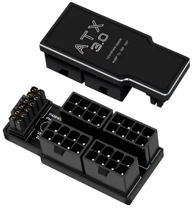 Alt view image 2 of 6 - Vszerda ATX 8Pin 4 Port to 12VHPWR ATX3.0 PCI-E 5.0 16Pin Power Modular Adapter 90 Degree UP Angled