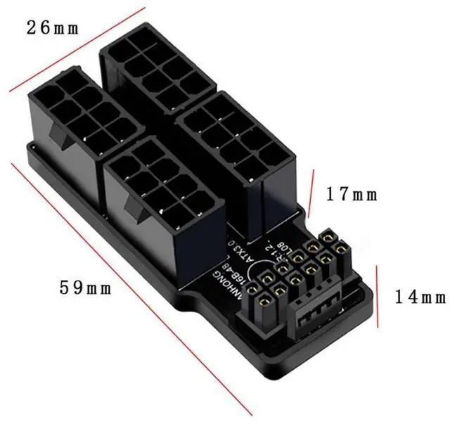Alt view image 3 of 6 - Vszerda ATX 8Pin 4 Port to 12VHPWR ATX3.0 PCI-E 5.0 16Pin Power Modular Adapter 90 Degree UP Angled